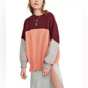 Free People Easy Street Colorblock Oversized Sweater Pink Grey Red size M